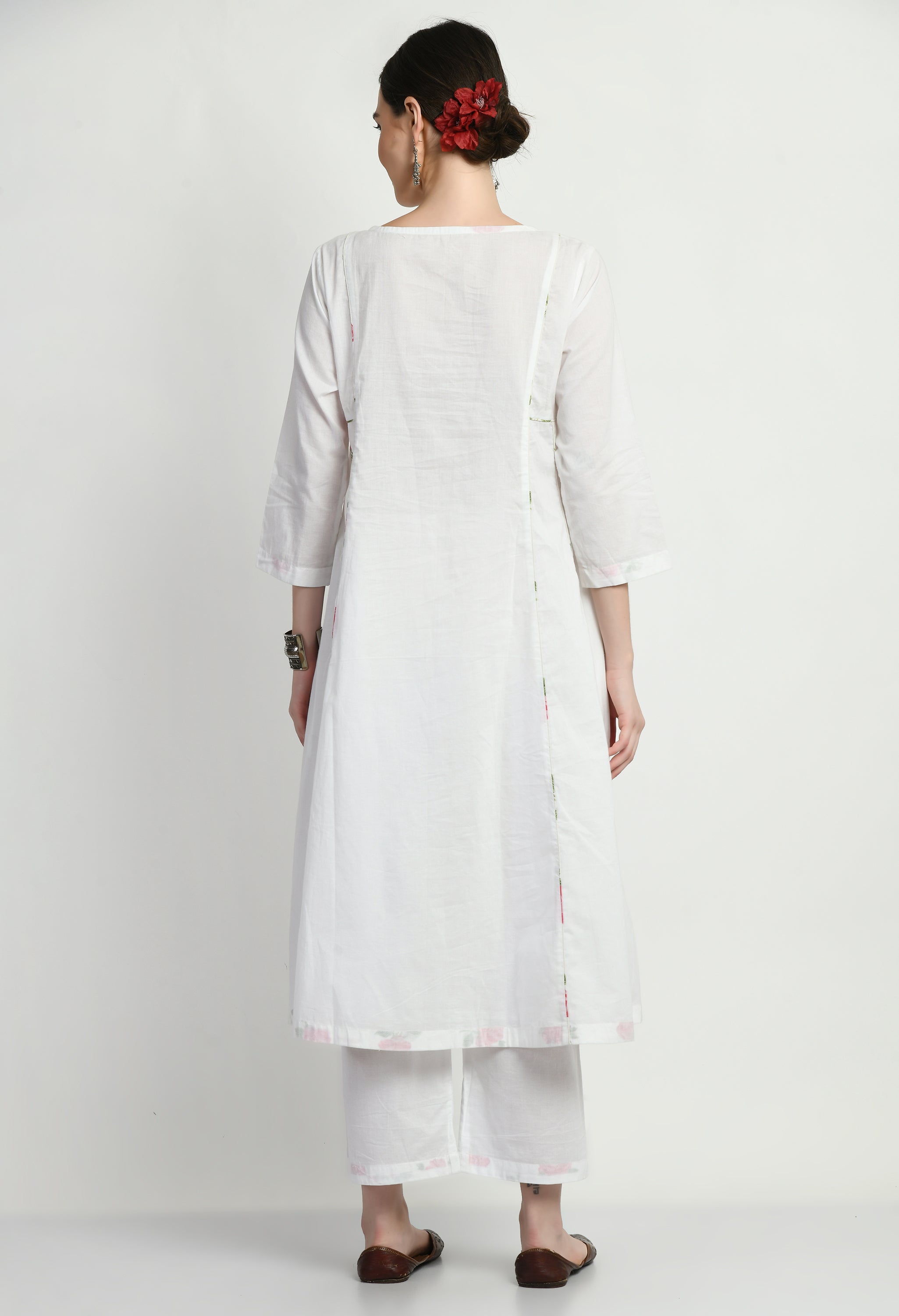 Milky White Panel Cotton Kurta Set | White Kurta Sets for Women